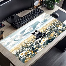 2D Flat Anime Style Large Gaming Mousepad, Black And White Long-Haired Girl wi picture