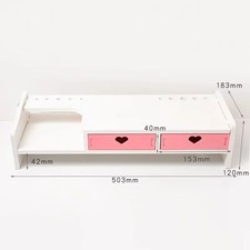 Pink White Student Monitor Laptop Riser Shelf with Heart Drawers, 10-20 Inch picture