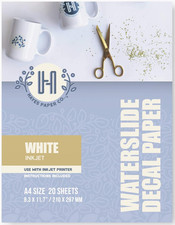Hayes Paper, Waterslide Decal Paper INKJET WHITE 20 Sheets Premium Water Slide T picture