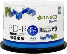 50 Pack Myeco Bd-R BDR Blu-Ray 25Gb White Inkjet Hub Printable Blank Disc picture