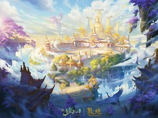Landscape jun zhang fantasy art asian architecture Custom Gaming Mat Desk picture
