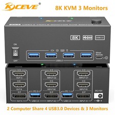 AIMOS 8K KVM Switch HDMI DP 3 Monitors 2 Computers USB 3.0 Hub Docking picture