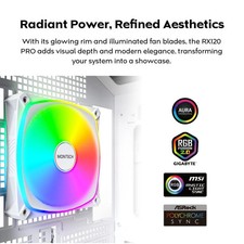 MONTECH RX120 PRO ARGB PWM 120MM FAN 3-PACK, HIGH-END, REVERSE BLADE, -  WHITE picture