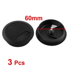 3 Pcs Office Computer Desk Cable Hole Covers Plastic Grommets Black 60mm picture