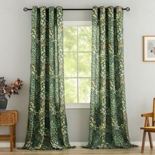 Green Pattern Curtains 95 Inch Length 2 Panels Vintage Boho Botanical Leaf Fl... picture