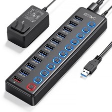 Powered USB Hub, 11 Port USB 3.0 Hub, 10 USB 3.0 Data Transfer Ports + 1 Smar... picture