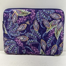 Vera Bradley Laptop Sleeve Floral Paisley Design Purple Quilted Zipper 11 x 14” picture