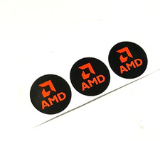 3 x GPU Graphics Card Fan Round Sticker  Label Decal for AMD, 28mm picture