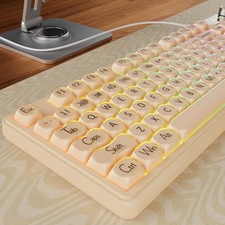 V102 Wired Keyboard, 98 Keys Creamy Gaming Keyboard with Number Pad, Display ... picture