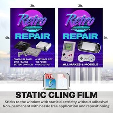 Retro Game Console Repair window wrap sign banner video game Nintendo Sega Xbox picture