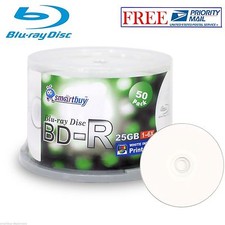 50 Pack SmartBuy BD-R BDR 6X 25GB Blu-ray White Inkjet Hub Printable Record Disc picture