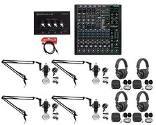 4-Person Podcast Podcasting Recording Kit w/Mackie ProFX10 v3 Mixer+Boom Arms picture
