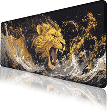 Lion Roaring Desk Mat Gaming Mouse Pad Cool Animal Black Gold Wildlife XL Mouse  picture