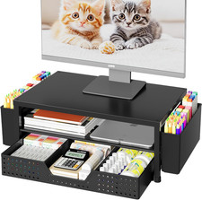 Desk Organizer, 2-Tier Computer Monitor Stand Riser with Drawer and 2 Pen Holder picture