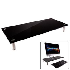 Monitor Riser Black Glass Shelf Desktop Desk Stand For TV Multimedia Notebook picture