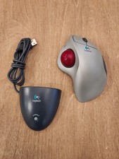 Logitech T-RA18 Trackball Mouse Cordless Trackman Wheel Red Receiver READ picture
