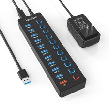 11-Port USB 3.0 Hub Splitter - 10 Data Transfer Ports + 1 Smart Charging Port, L picture