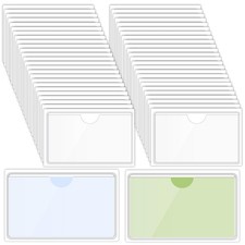 100 Packs Adhesive Label Storage Bin Pockets Clear Plastic Index Card Pockets... picture