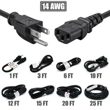 1 3 10 12 15 20 25FT Power Cord Cable PC Monitor 5-15P to C13 14AWG 3-Prong picture