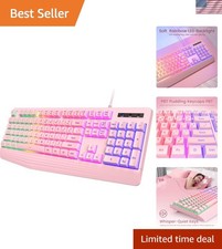 Pink Creamy Keyboard, Rainbow LED Backlit, 104 Keys Silent Light Up Gaming Ke... picture