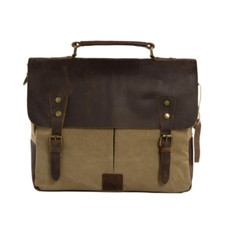 Handmade Waxed Canvas & Leather Satchel Messenger Bag - Khaki/Coffee picture