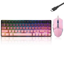 Ultra-Compact Raspberry Pink Gaming Keyboard & Mouse with Detachable Palm Rest picture