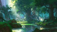 Landscape illustration castle forest lagoon plants Custom Gaming Mat Desk picture