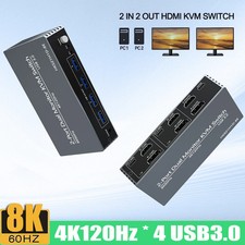 8K60Hz Dual Display HDMI DP Displayport KVM Switch for 2 PC 2 Monitors 4 USB 3.0 picture