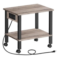 2-Tier Printer Stand with Charging Station Storage Shelves Wheels Greige Black picture