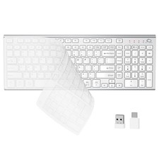 Wireless Silent Keyboard USB C Ultra Quiet Low Profile Number Pad White Silver picture