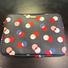 Kate Spade Laptop Sleeve Womens 13.5 Inch Navy Blue Red Polka Dot Saffiano Case picture