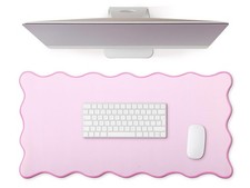 Large Pink Scalloped Desk Mat Pad - 23.6 x 13.8 Inches, Stylish Workspace Access picture