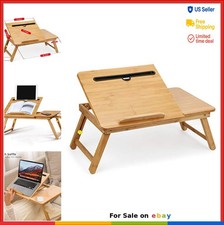 Bamboo Lap Desk Bed Tray Table Foldable Height Adjustable Laptop Stand for picture