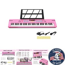 Kids 61-Key Electronic Keyboard with USB, Speaker & Accessories - Pink Charm picture