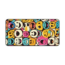 Colorful Retro Smiley Pattern Desk Mat | Pop Art Mousepad | Neoprene Game Pad  picture