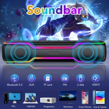RGB Desktop Soundbar Bluetooth Computer Speaker 3.5mm Aux for Desktop Monitor US picture