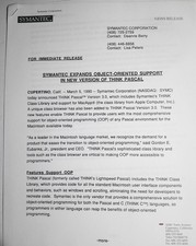 1990 Symantec Press Release - Object-Oriented support in THINK Pascal picture