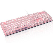 Typewriter Style Retro Wired Mechanical Gaming Keyboard, Vintage Steampunk wi... picture