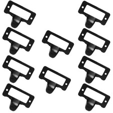 10x Vintage Label Tag Holder Pull Handle File Cabinet Pulls Card Catalog Holder picture