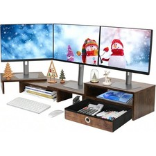 Rustic Brown Adjustable Monitor Riser with Modular Shelves & Storage Drawer picture
