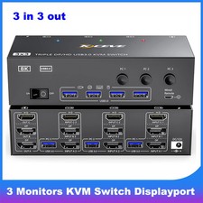 AIMOS KVM Switch 3 Monitors 3 PCs HDMI DisplayPort 4K 8K 4 USB 3.0 picture