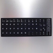 Spanish Keyboard Stickers — WHITE on BLACK — Laptop ES picture