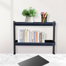 Desktop or Under-Desk Shelf Clamp-on 2-Tier Shelving W/ Adjustable Storage Tray picture