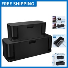 Durable Cable Management Box Set - 2 Pack, Modern Power Strip Organizer in Black picture