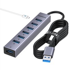 Aluminum Alloy 8 Port USB Hub Long Cable USB Splitter with 7-USB3.0 Data Ports a picture