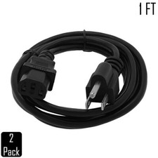 2x 1FT NEMA 5-15P to C13 PC Power Cord Cable US 3-Pole Male to IEC-320 Female picture