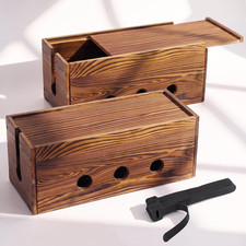 2 Pack Large Cable Management Box Wooden Cord Organizer Box for Power Strip, Sur picture