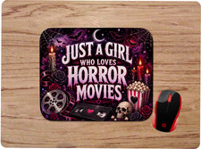 JUST A GIRL WHO LOVES HORROR MOVIES  CUSTOM DESIGN MOUSEPAD HOME OFFICE GIFT picture