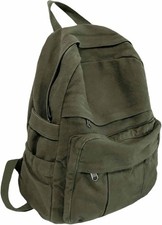 Military Green Canvas Backpack - Retro Rucksack for Students, Travel & Laptops picture