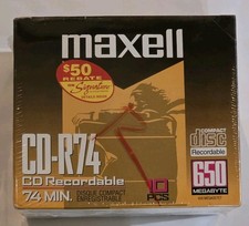 Maxell CD-R74 Blank Compact Discs 10 Pack Recordable 74 Minutes 650 MB New n Box picture